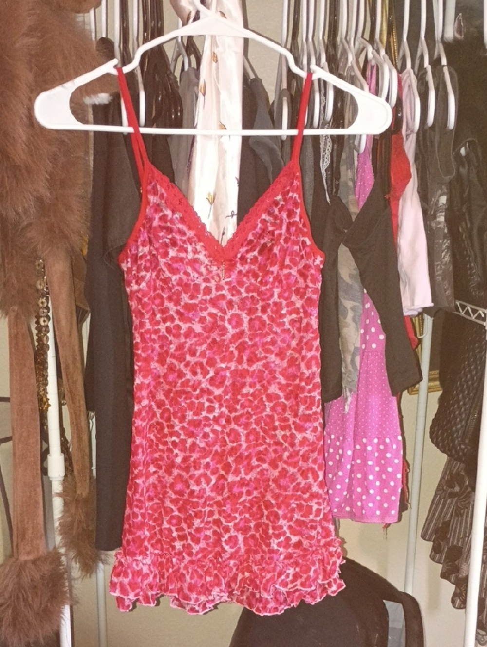 Victoria's Secret Hot Pink and Red Floral Lace Slip